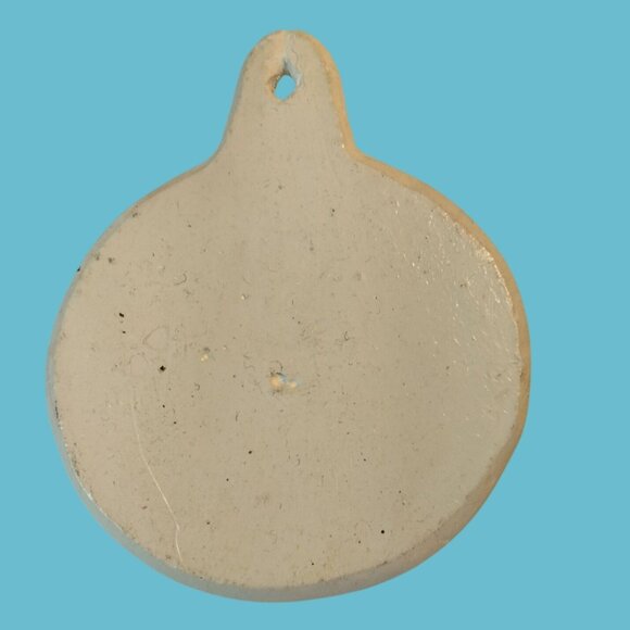 Merry Christmas Ornament Rustic Primitive Handcrafted Ceramic Holly - Picture 3 of 3